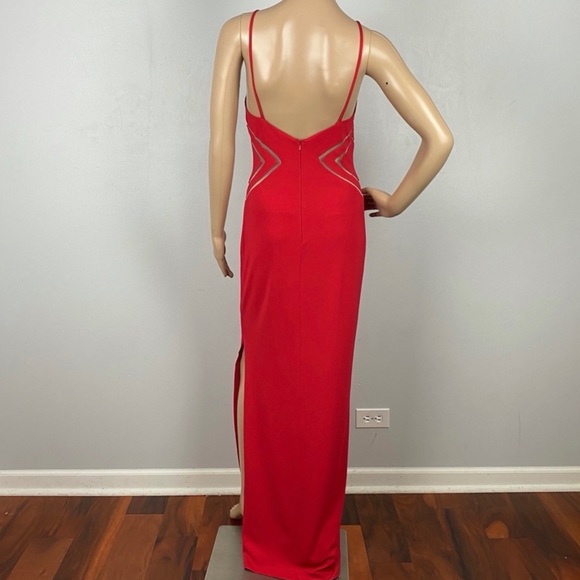 AIDAN MATTOX RED MESH INSET MAXI GOWN - Picture 11 of 13